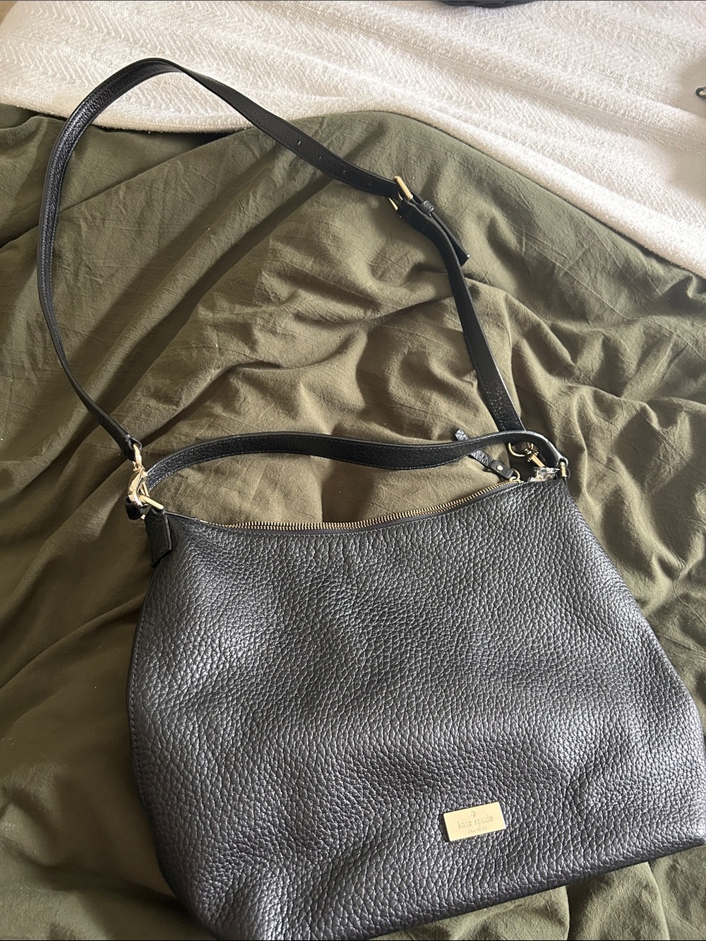 kate spade Black Pebbled Leather Shoulder Bag with Gold Hardware